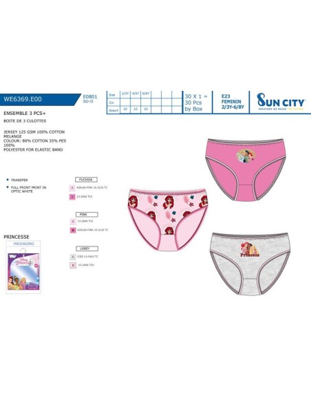 Pack 3 braguitas Princesas WE6369.E00