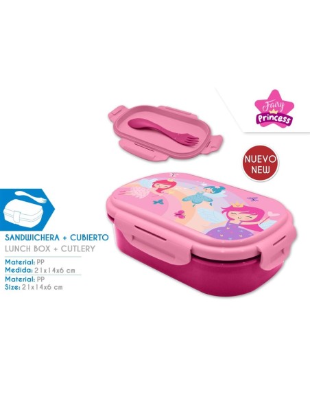 Sandwichera rectangular con cubierto de Fairy Princess KL11265