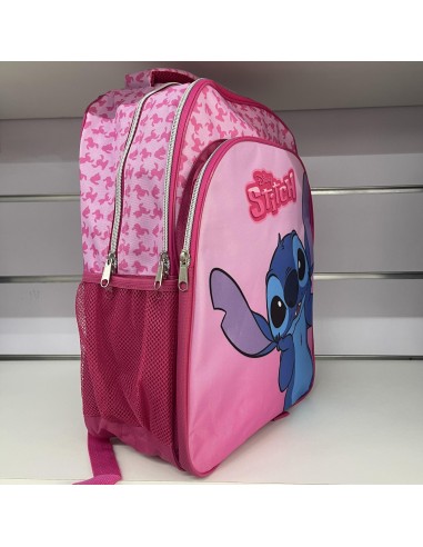 Mochila 42cm Stitch 3 cremalleras rosa