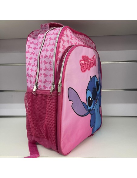 Mochila 42cm Stitch 3 cremalleras rosa